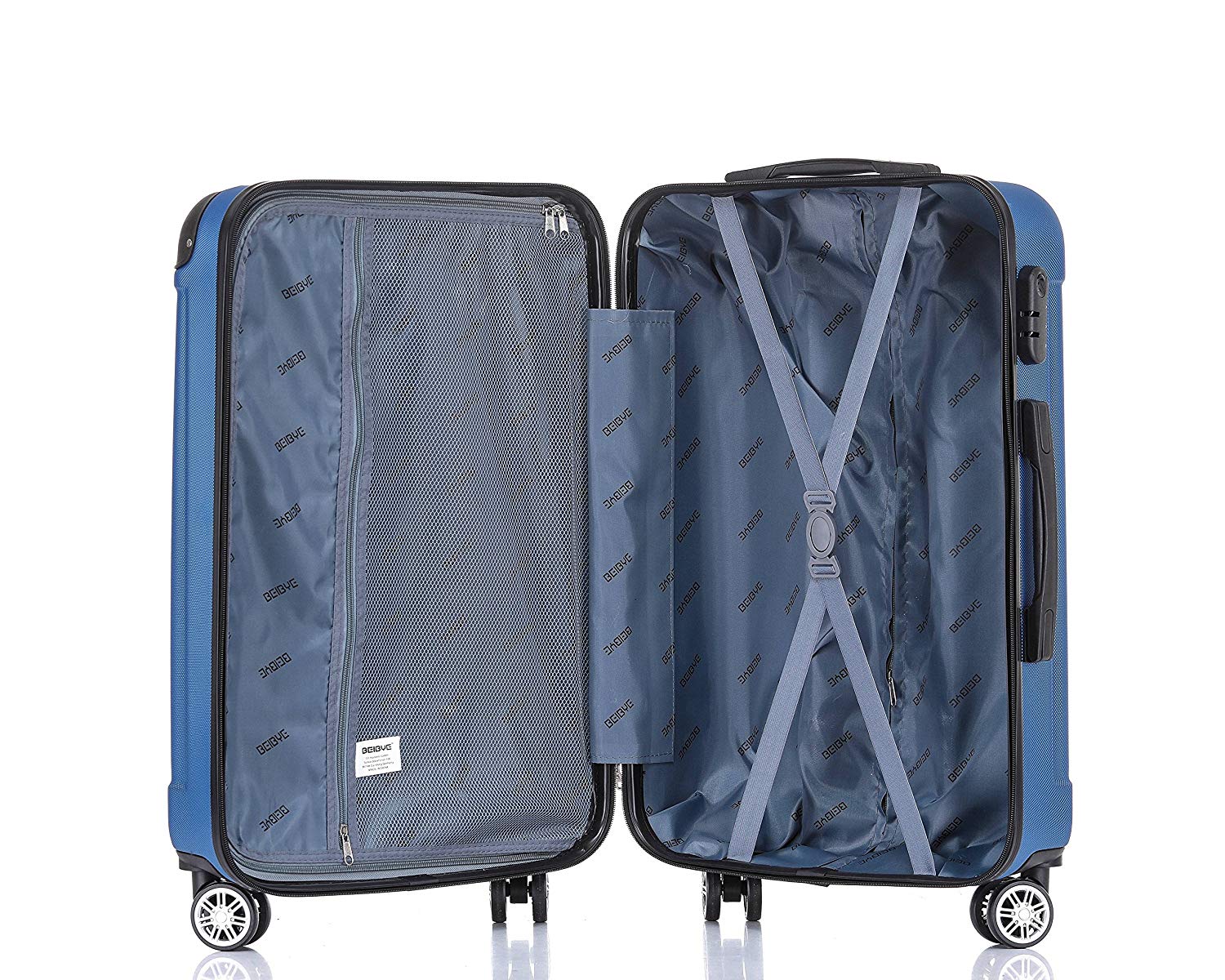 BEIBYE Hartschalen-Koffer Trolley Rollkoffer Reisekoffer Handgepäck 4 Rollen (M-L-XL-Set) (Blau, M)